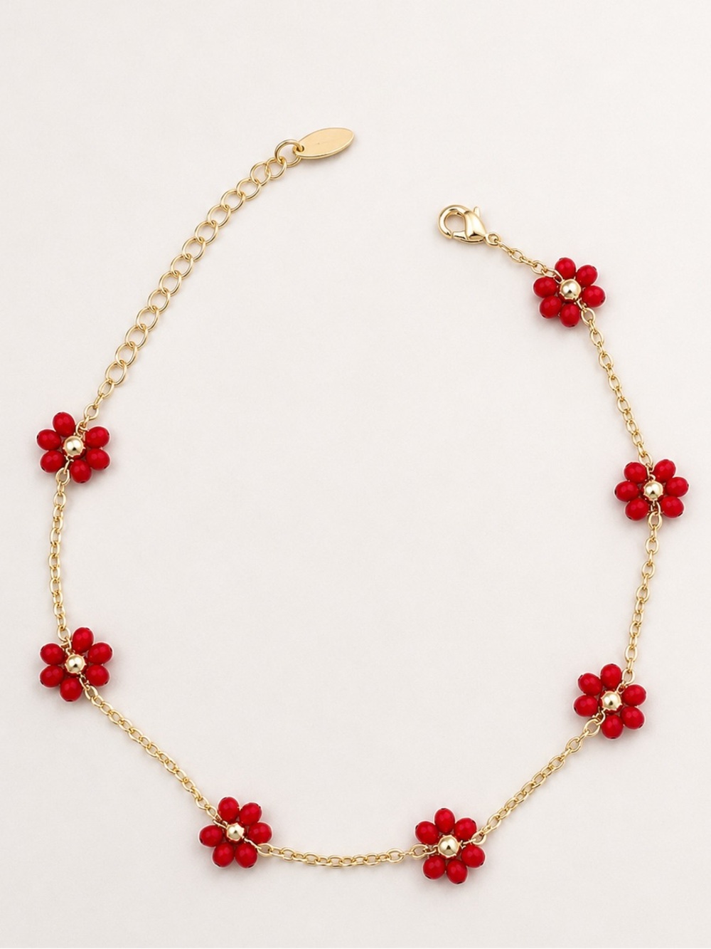 3/$40! Red Crystal Flower 14k Gold Plated Anklet Water Resistant Summer Jewelry